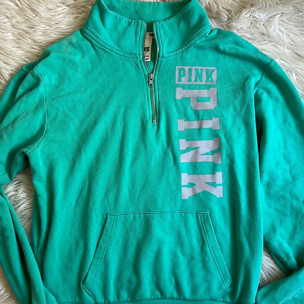 Victoria’s Secret pink medium green grey white sweatshirt zip